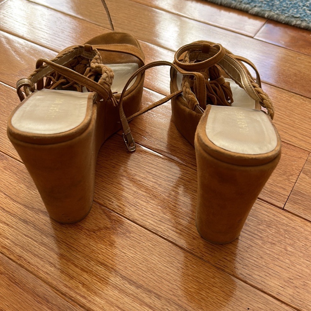 Stuart Weitzman brown suede wedge heels with criss cross braid detail - Picture 6 of 6